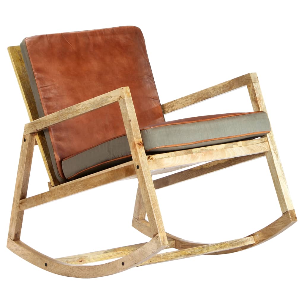 Chaise à bascule Marron Cuir véritable et manguier massif - XIOS