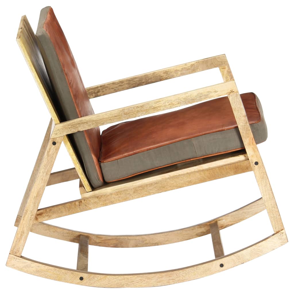 Chaise à bascule Marron Cuir véritable et manguier massif - XIOS