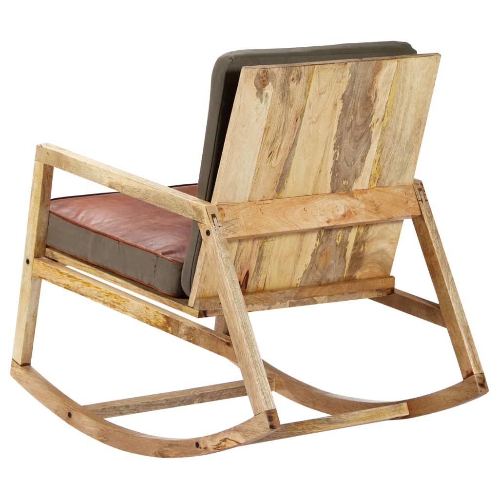 Chaise à bascule Marron Cuir véritable et manguier massif - XIOS