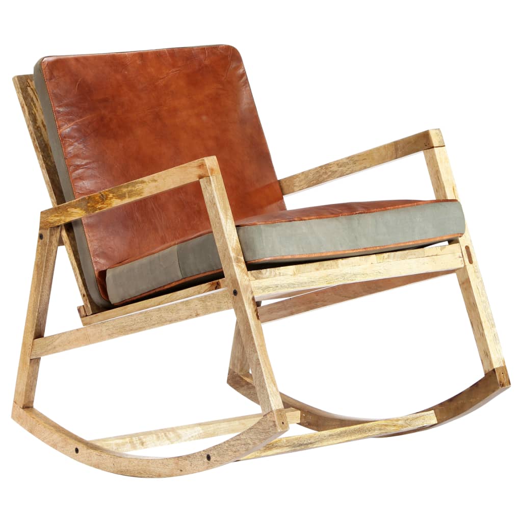 Chaise à bascule Marron Cuir véritable et manguier massif - XIOS