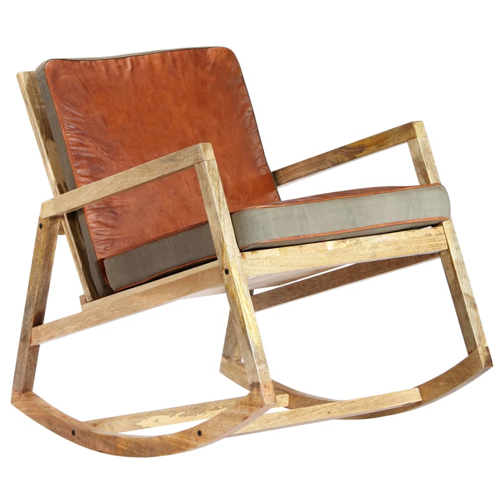 Chaise à bascule Marron Cuir véritable et manguier massif - XIOS