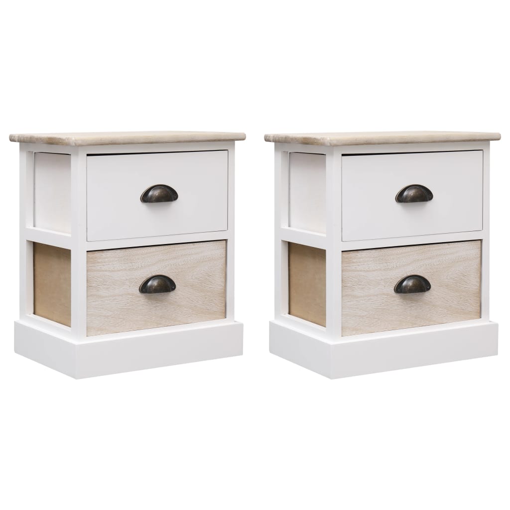 2 pcs Tables de chevet Blanc et naturel 38x28x45 cm Paulownia - XIOS