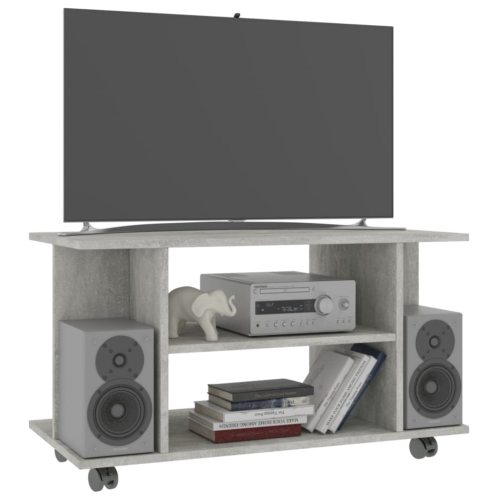 Meuble TV et roulettes gris béton 80x40x45 cm bois d'ingénierie - XIOS