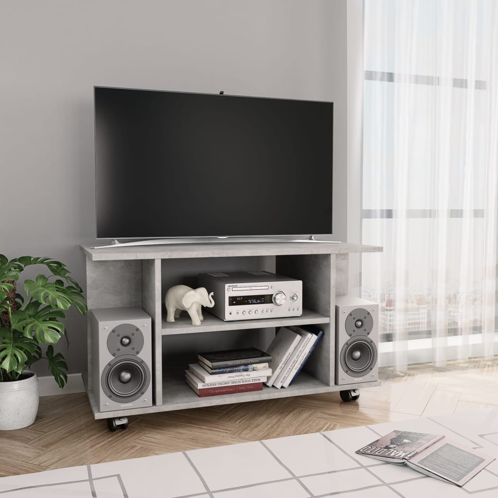 Meuble TV et roulettes gris béton 80x40x45 cm bois d'ingénierie - XIOS