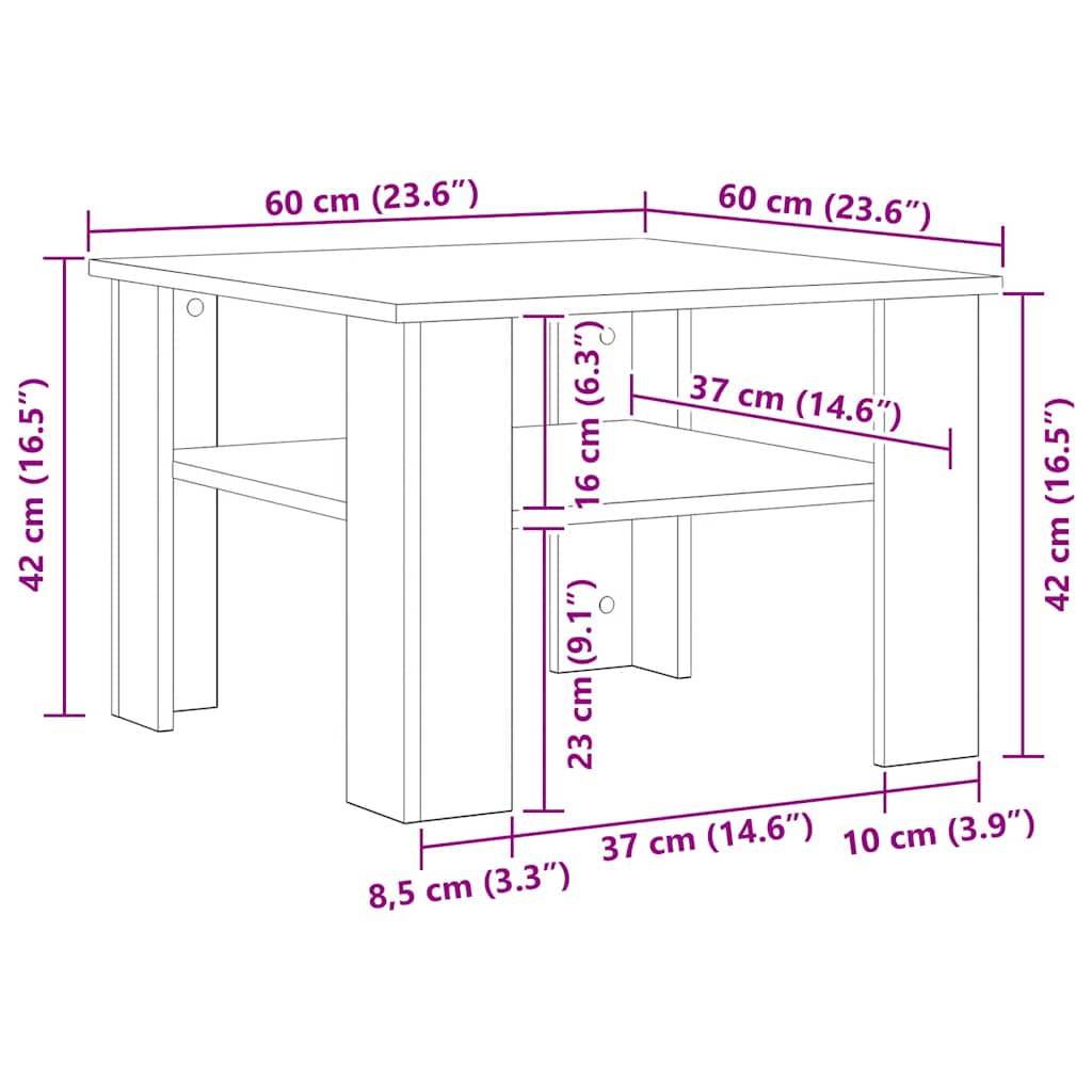 Table basse Chêne sonoma 60x60x42 cm Bois d’ingénierie - XIOS