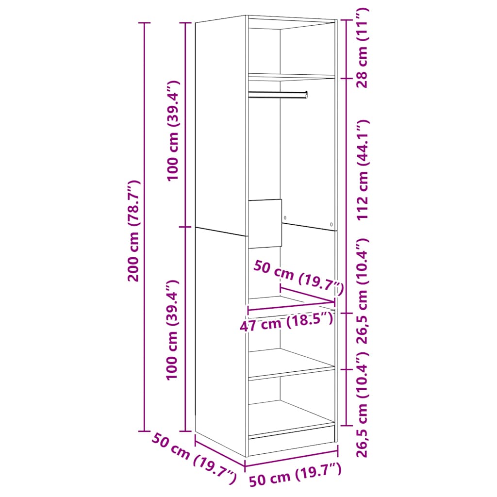 Garde-robe Chêne sonoma 50x50x200 cm Bois d'ingénierie - XIOS