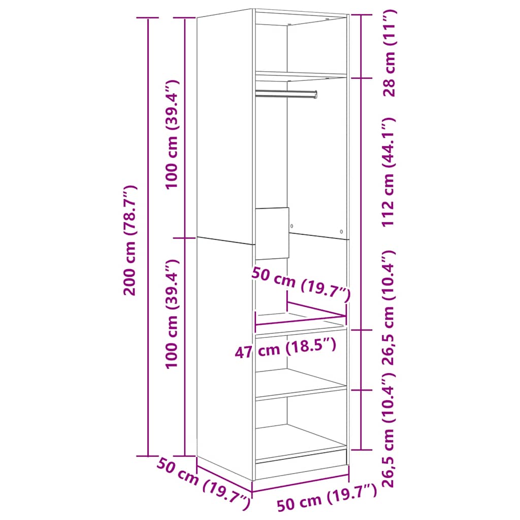 Garde-robe Chêne sonoma 50x50x200 cm Bois d'ingénierie - XIOS