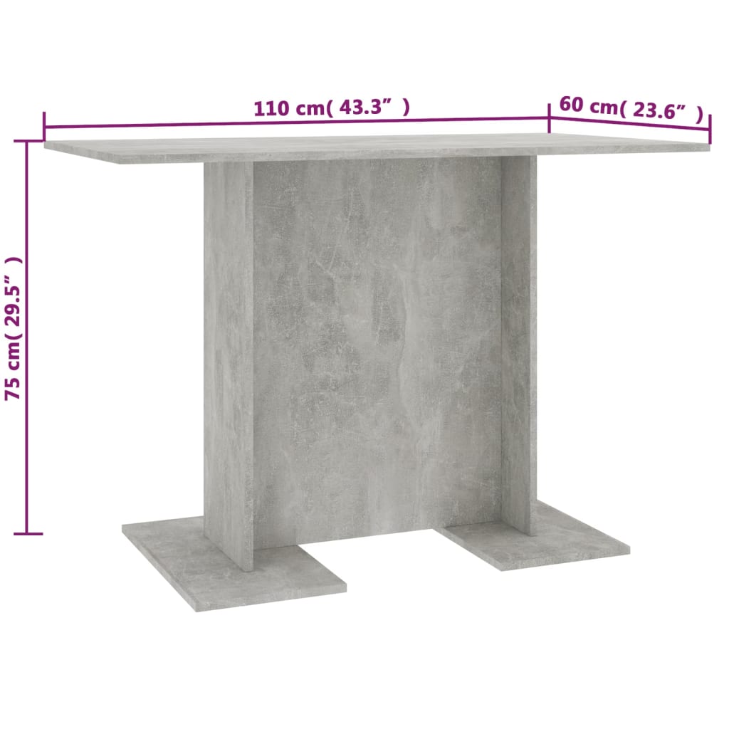 Table de salle à manger Gris béton 110 x 60 x 75 cm Aggloméré - XIOS