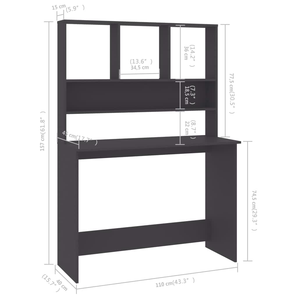 Bureau avec étagères Gris 110x45x157 cm Bois d'ingénierie - XIOS