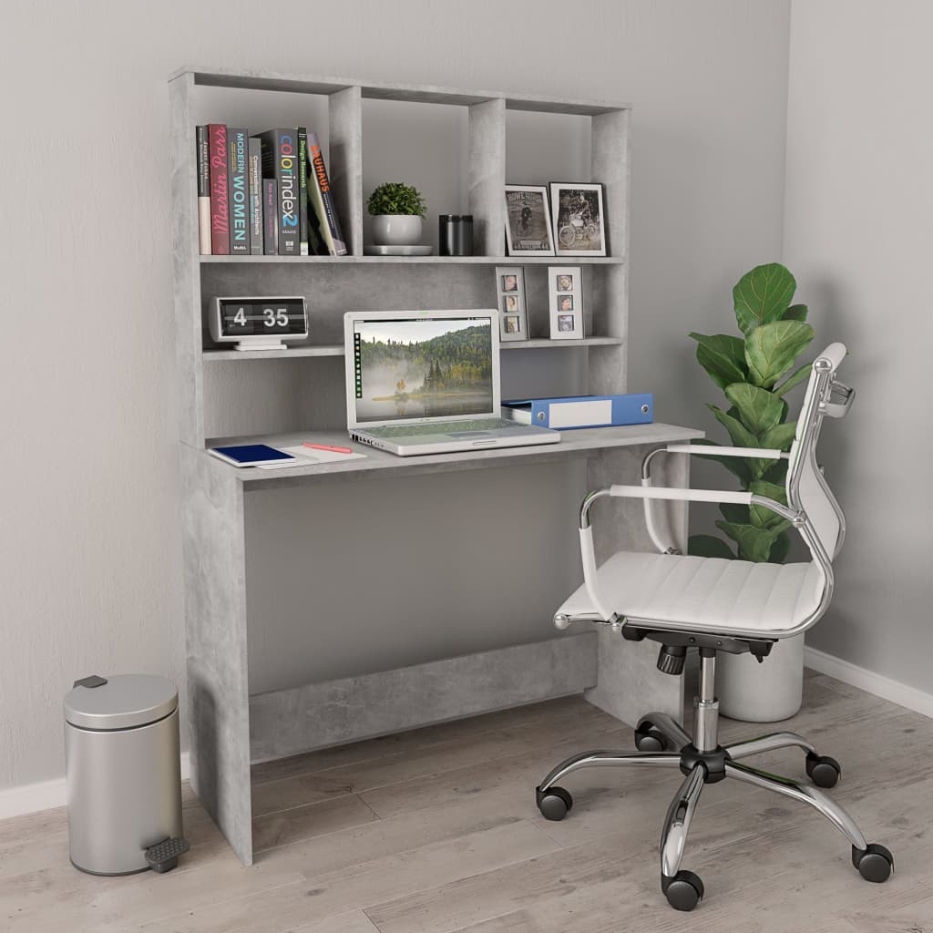 Bureau avec étagères Gris béton 110 x 45 x 157 cm Aggloméré - XIOS