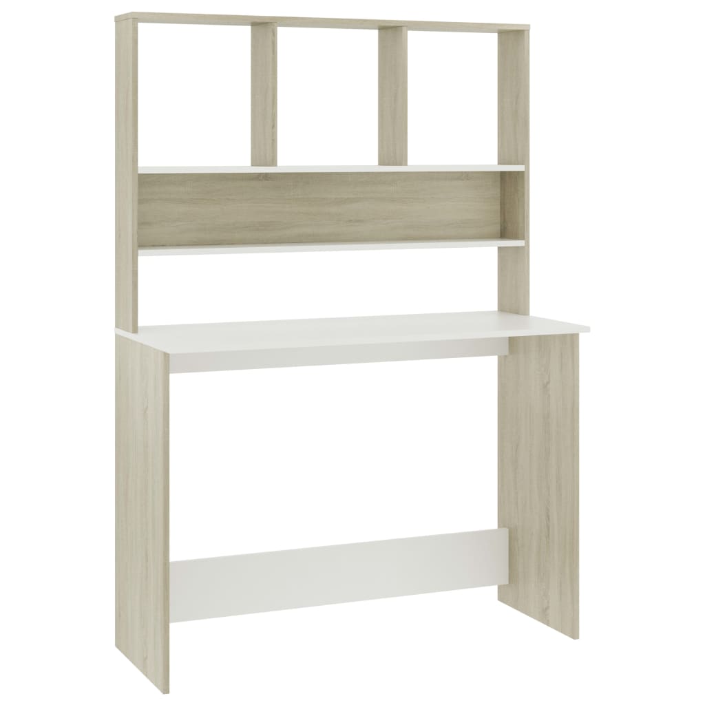 Bureau avec étagères Blanc chêne sonoma 110x45x157 cm Aggloméré - XIOS