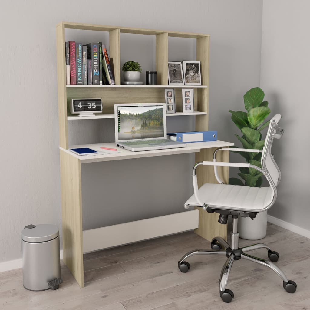 Bureau avec étagères Blanc chêne sonoma 110x45x157 cm Aggloméré - XIOS