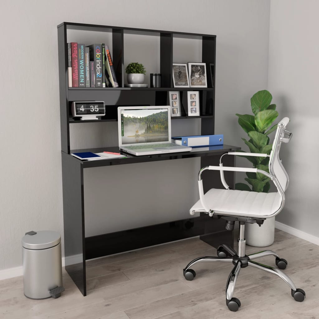 Bureau avec étagères Noir brillant 110 x 45 x 157 cm Aggloméré - XIOS