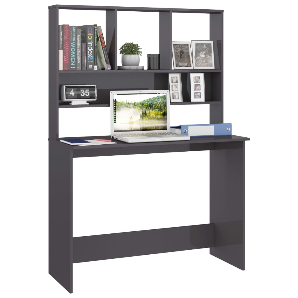 Bureau avec étagères Gris brillant 110 x 45 x 157 cm Aggloméré - XIOS