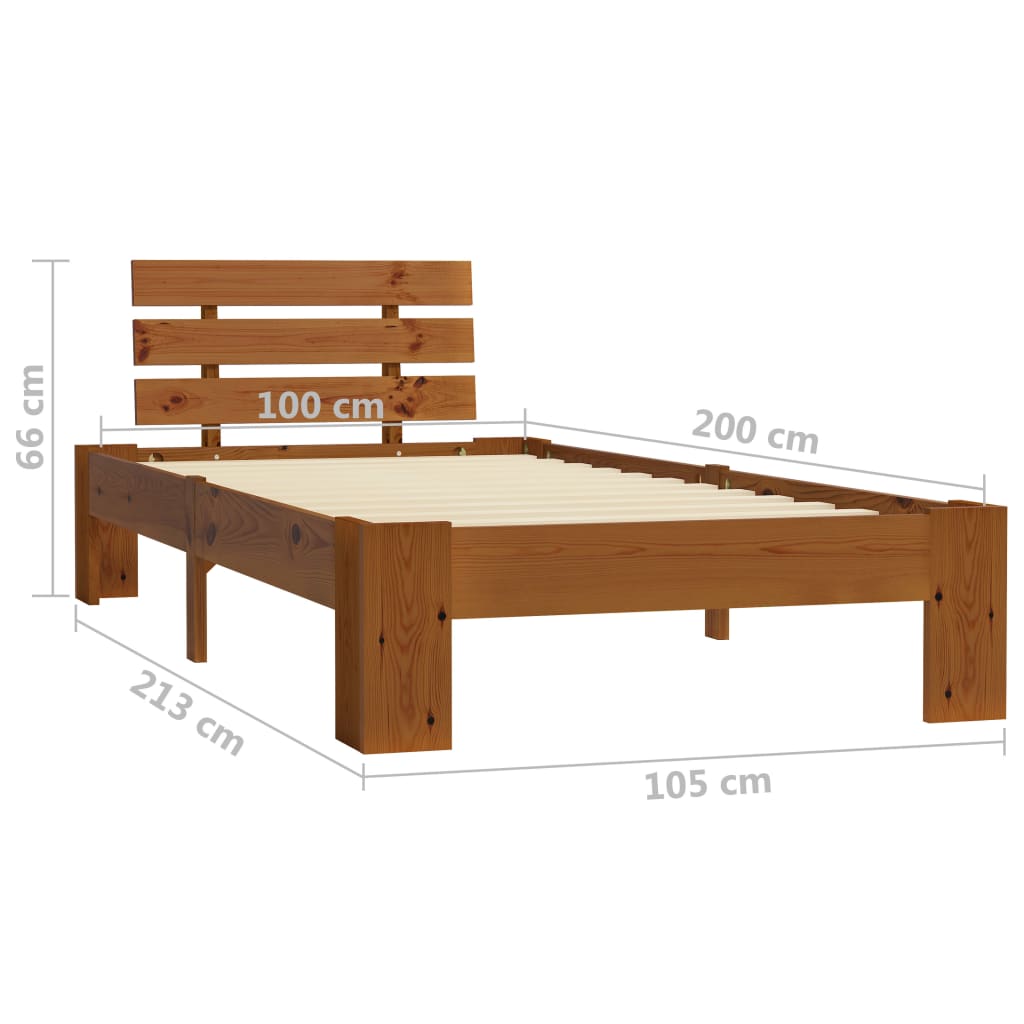 Cadre de lit sans matelas marron miel 100x200cm bois pin massif - XIOS