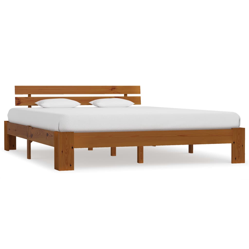 Cadre de lit sans matelas marron miel 180x200cm bois massif pin - XIOS