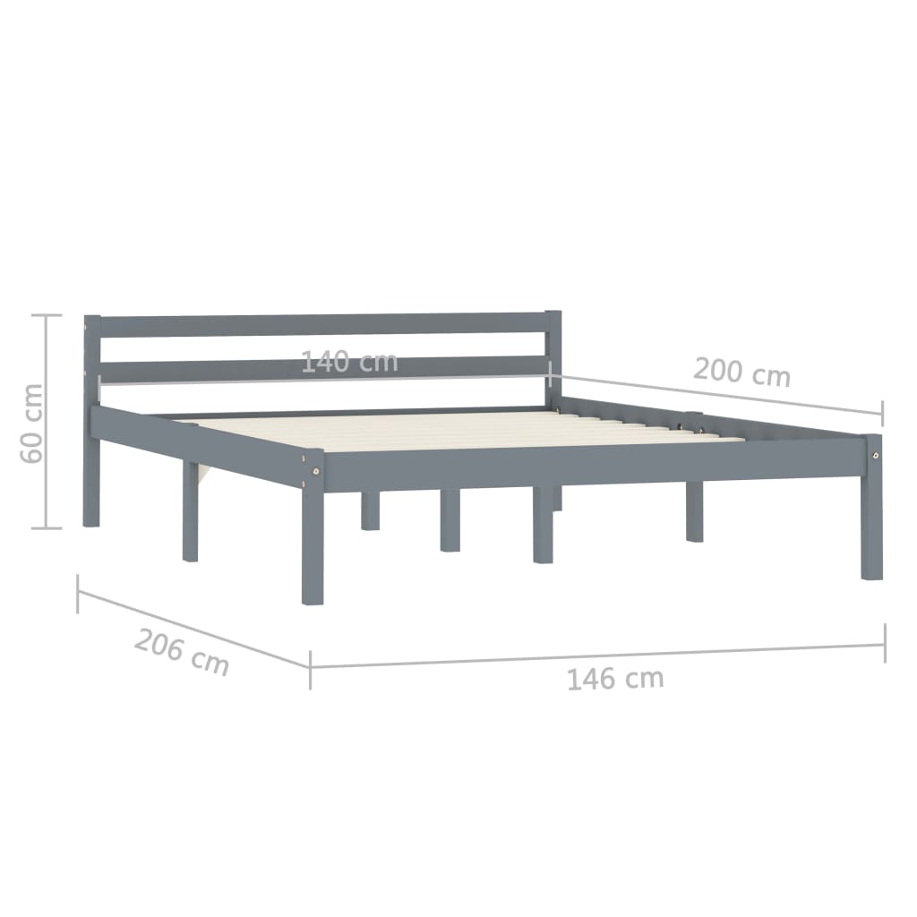 Cadre de lit sans matelas gris bois massif de pin 140x200 cm - XIOS