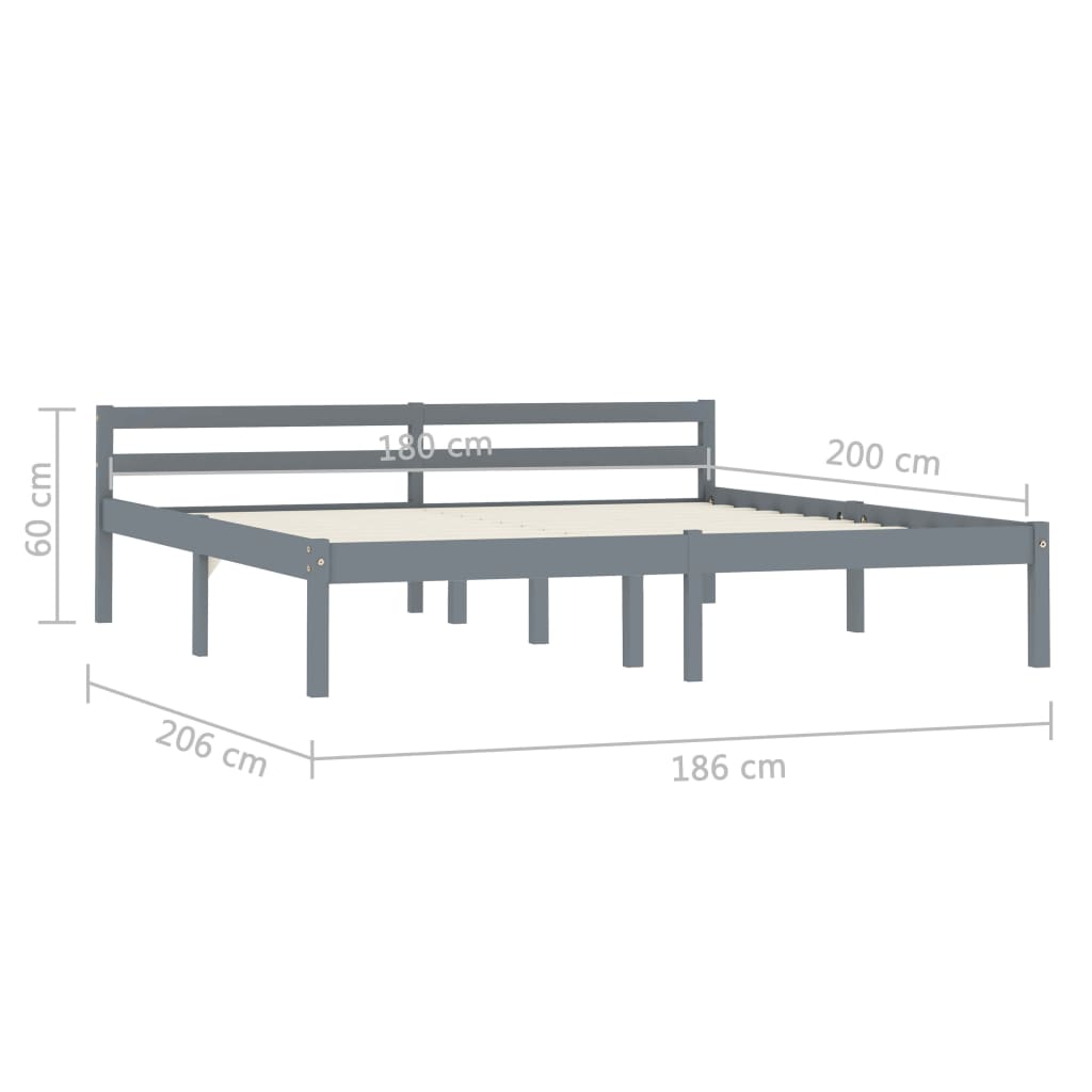 Cadre de lit sans matelas gris bois massif de pin 180x200 cm - XIOS