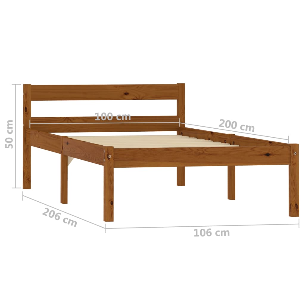 Cadre de lit sans matelas marron miel pin massif 100x200 cm - XIOS