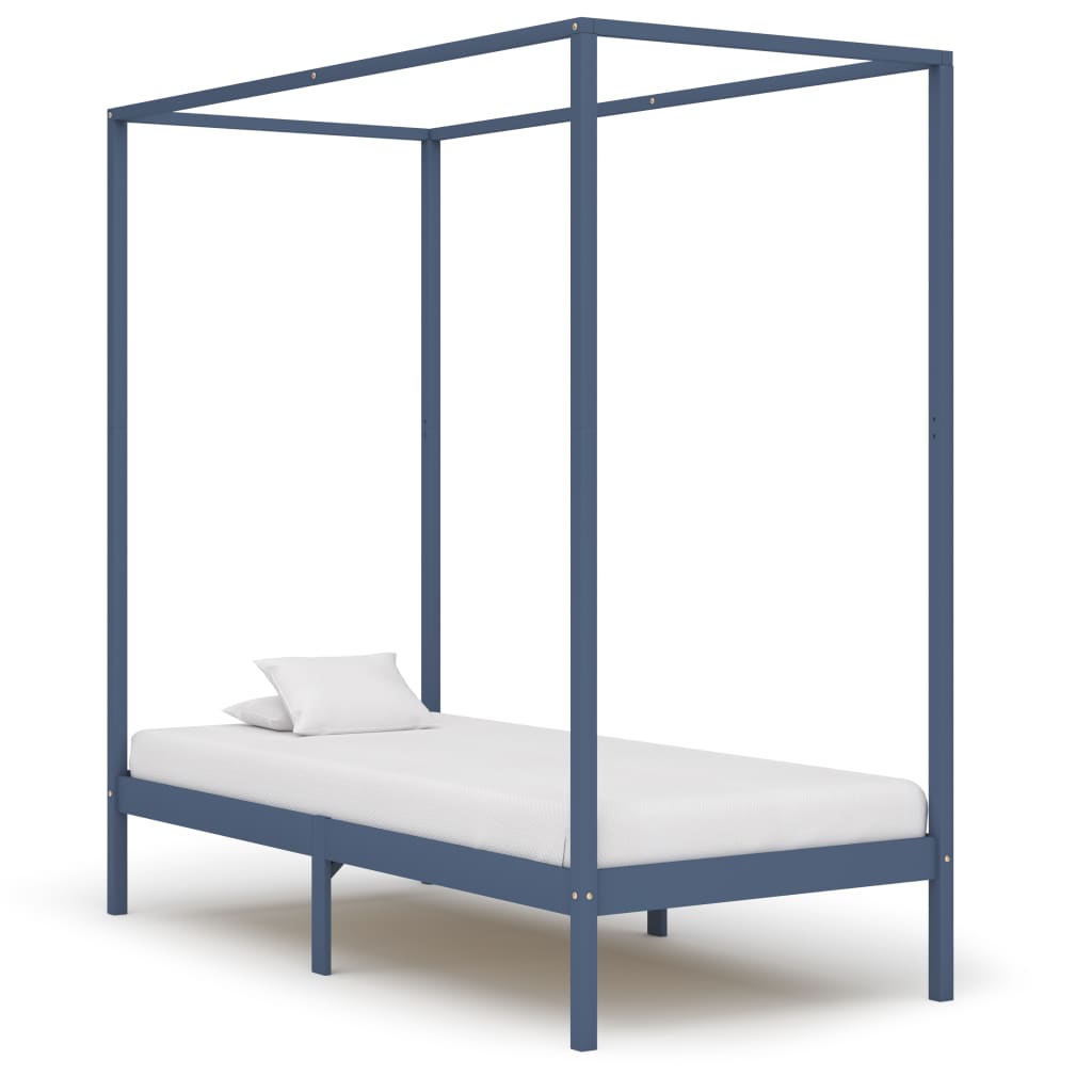 Cadre de lit à baldaquin sans matelas gris bois massif 90x200cm - XIOS