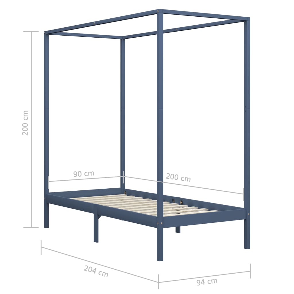 Cadre de lit à baldaquin sans matelas gris bois massif 90x200cm - XIOS