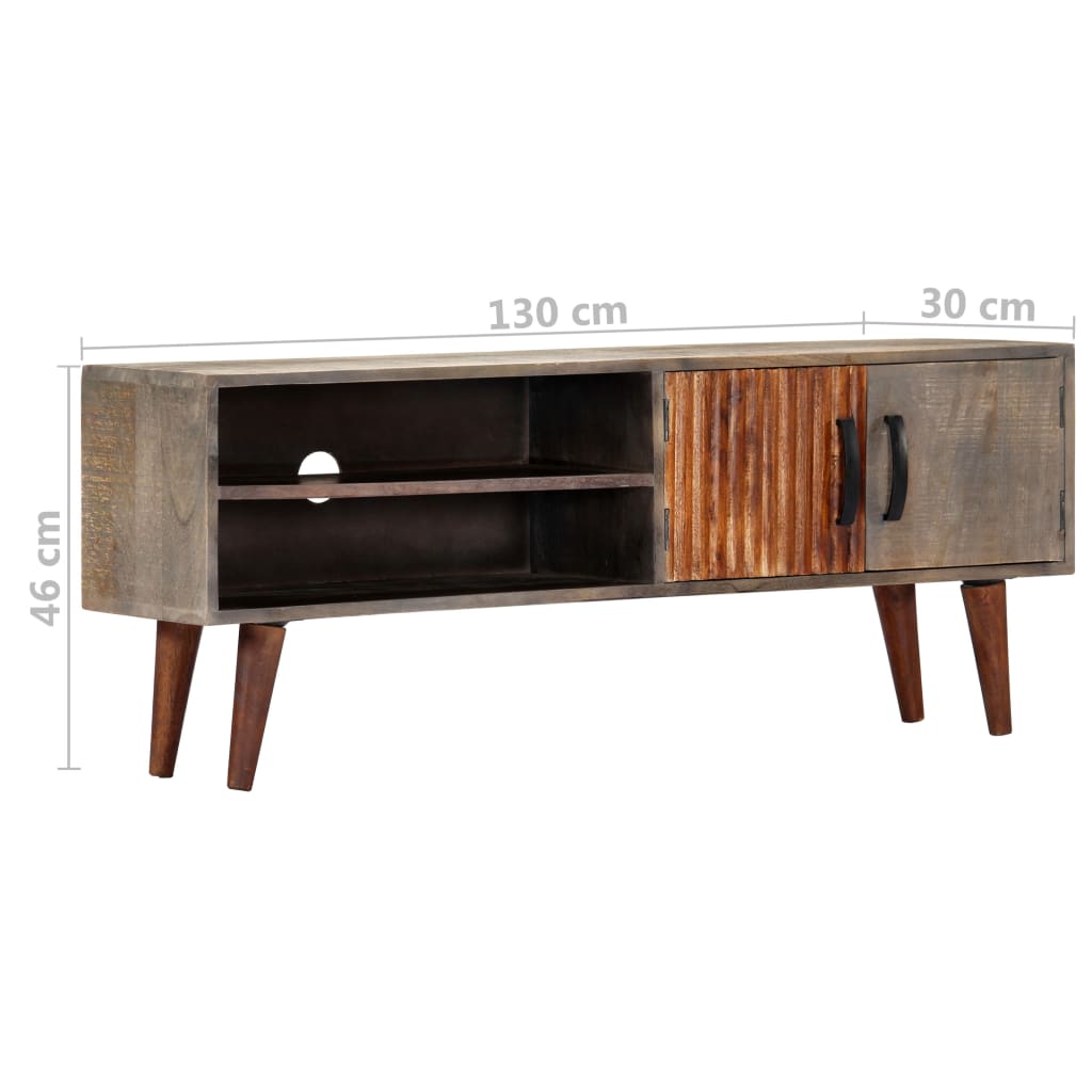 Meuble TV Gris 130x30x46 cm Bois massif de manguier brut - XIOS