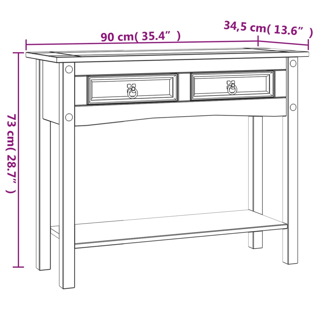Table console Gamme Corona Pin mexicain Blanc 90x34,5x73 cm - XIOS