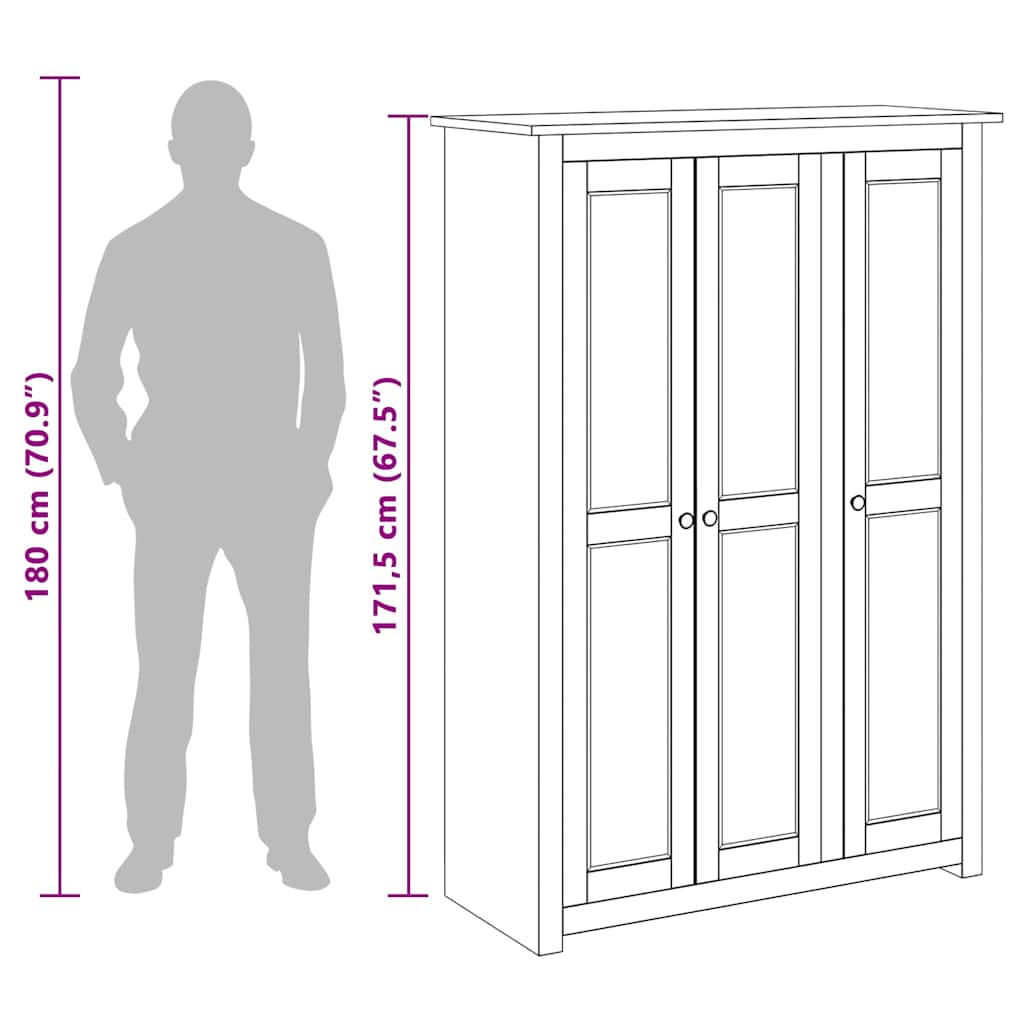 Garde-robe à 3 portes 118x50x171,5 cm Pin Assortiment Panama - XIOS