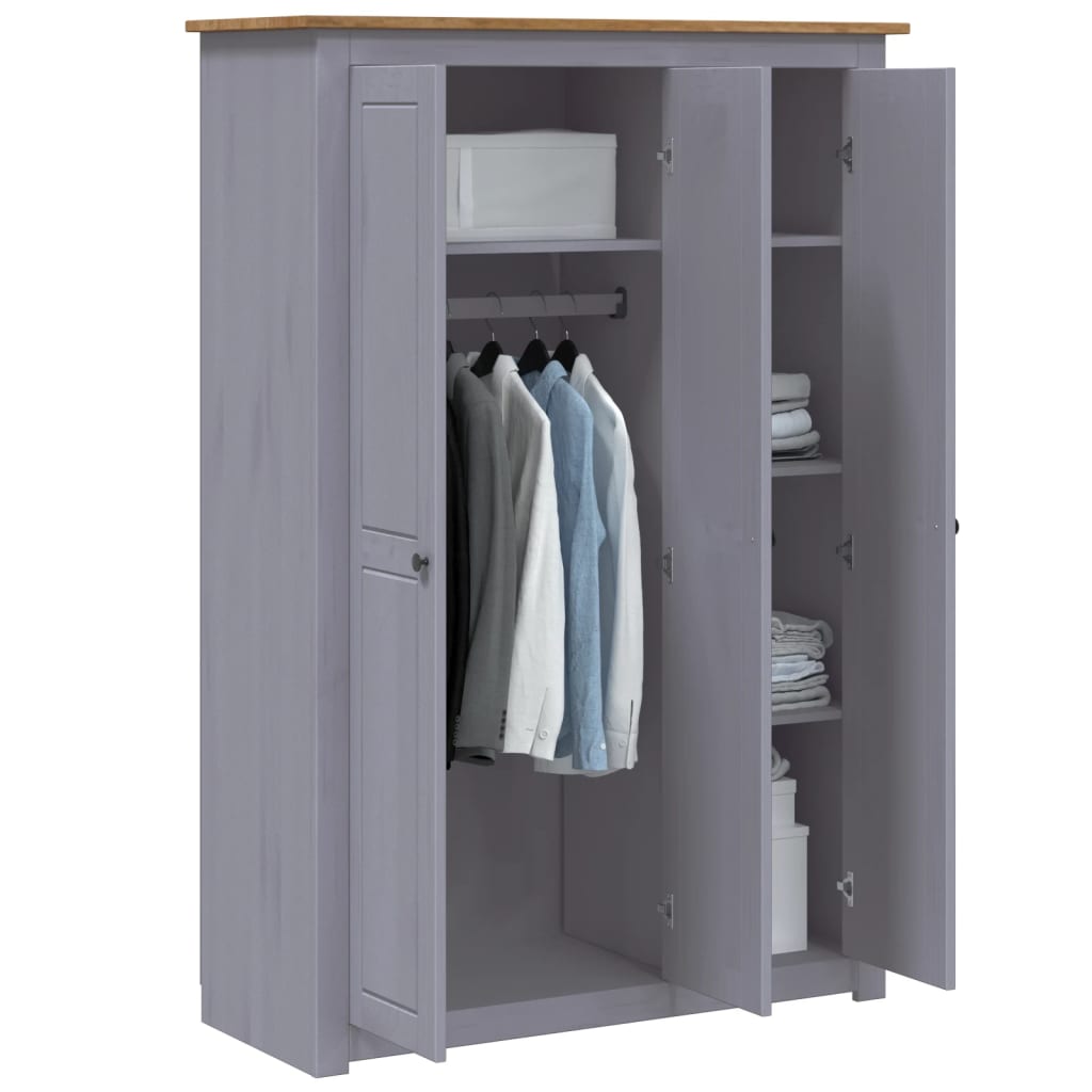 Garde-robe 3 portes Gris 118x50x171,5 cm Pin Assortiment Panama - XIOS