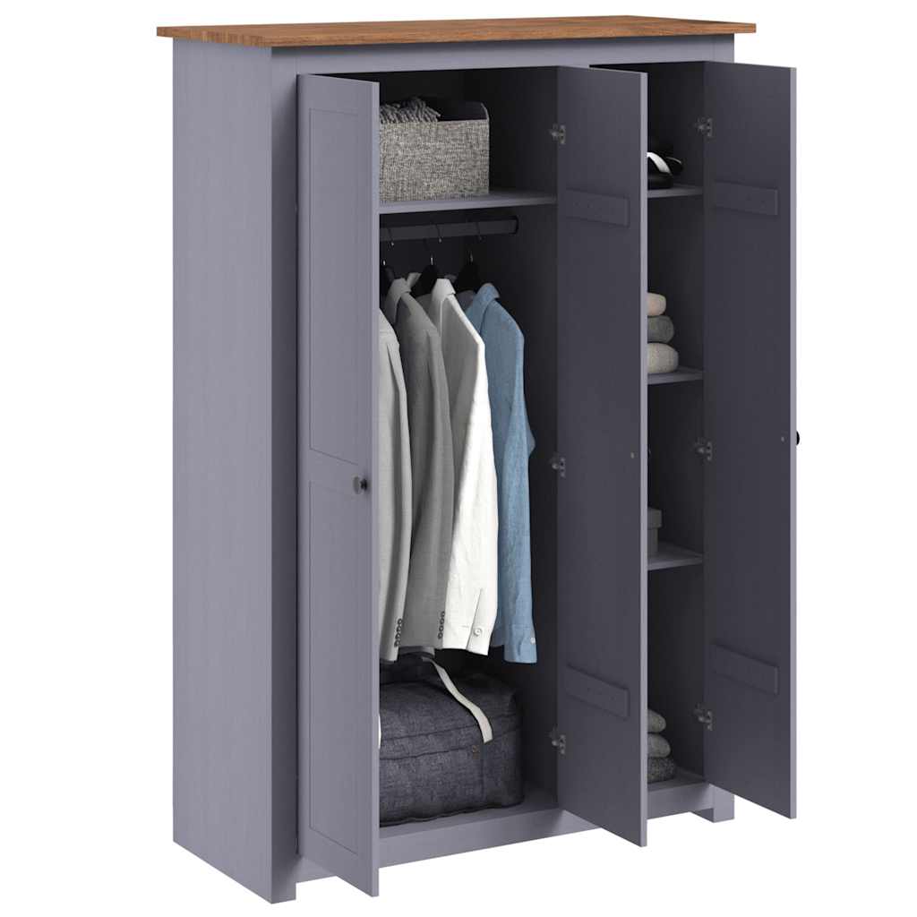 Garde-robe 3 portes Gris 118x50x171,5 cm Pin Assortiment Panama - XIOS