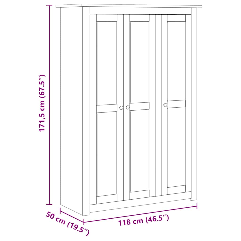 Garde-robe 3 portes Gris 118x50x171,5 cm Pin Assortiment Panama - XIOS