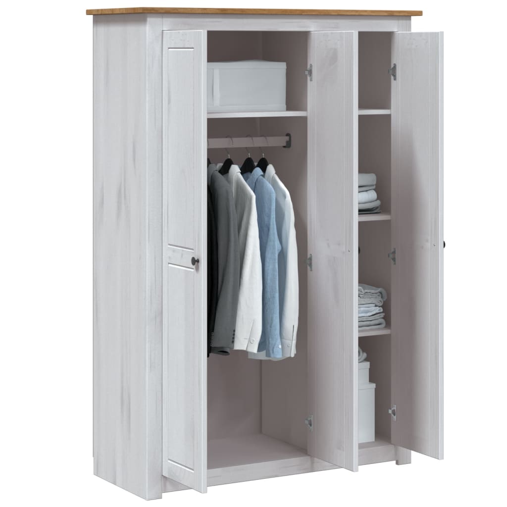 Garde-robe 3 portes Blanc 118x50x171,5cm Pin Assortiment Panama - XIOS