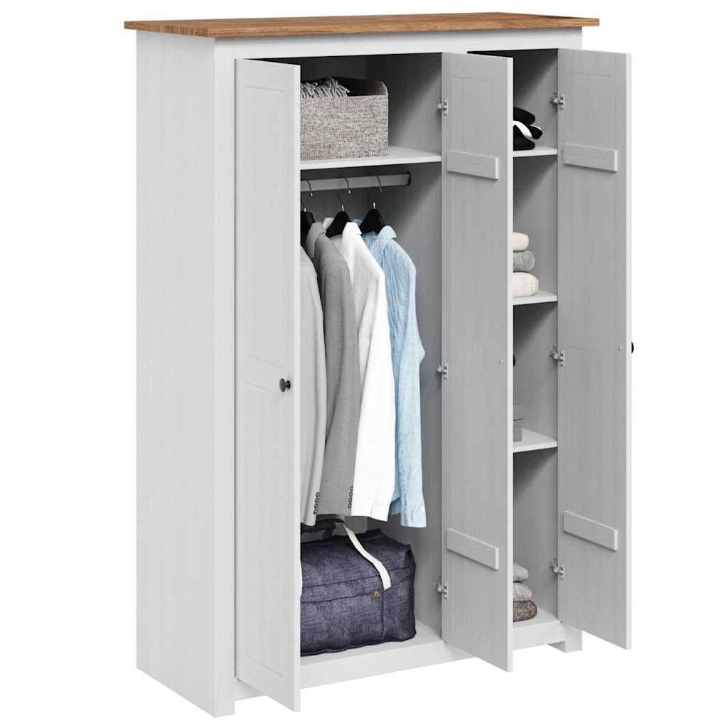 Garde-robe 3 portes Blanc 118x50x171,5cm Pin Assortiment Panama - XIOS