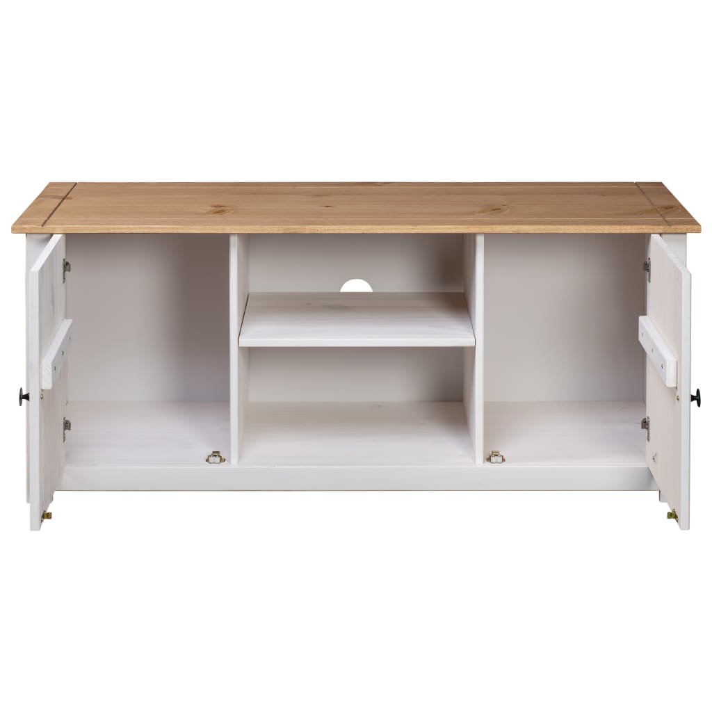 Meuble TV Blanc 120x40x50 cm Bois de pin massif Gamme Panama - XIOS