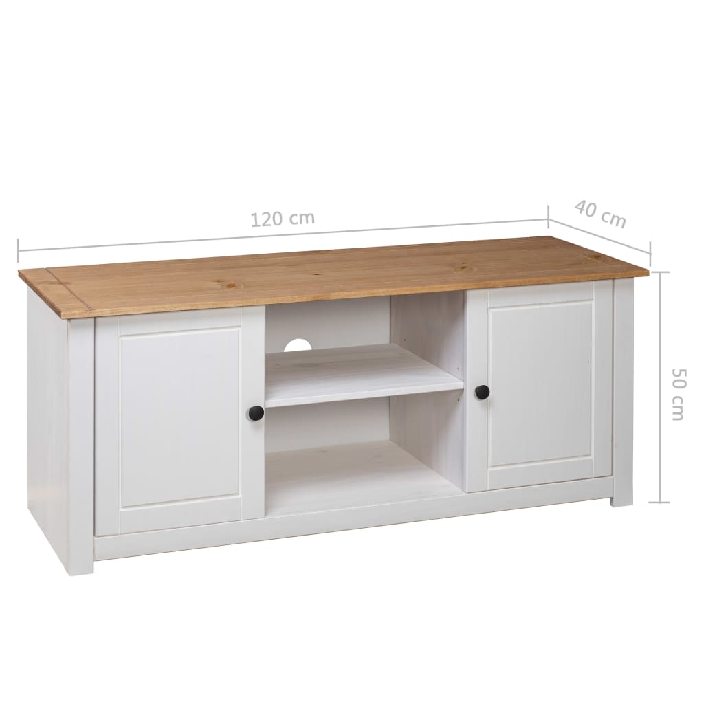 Meuble TV Blanc 120x40x50 cm Bois de pin massif Gamme Panama - XIOS