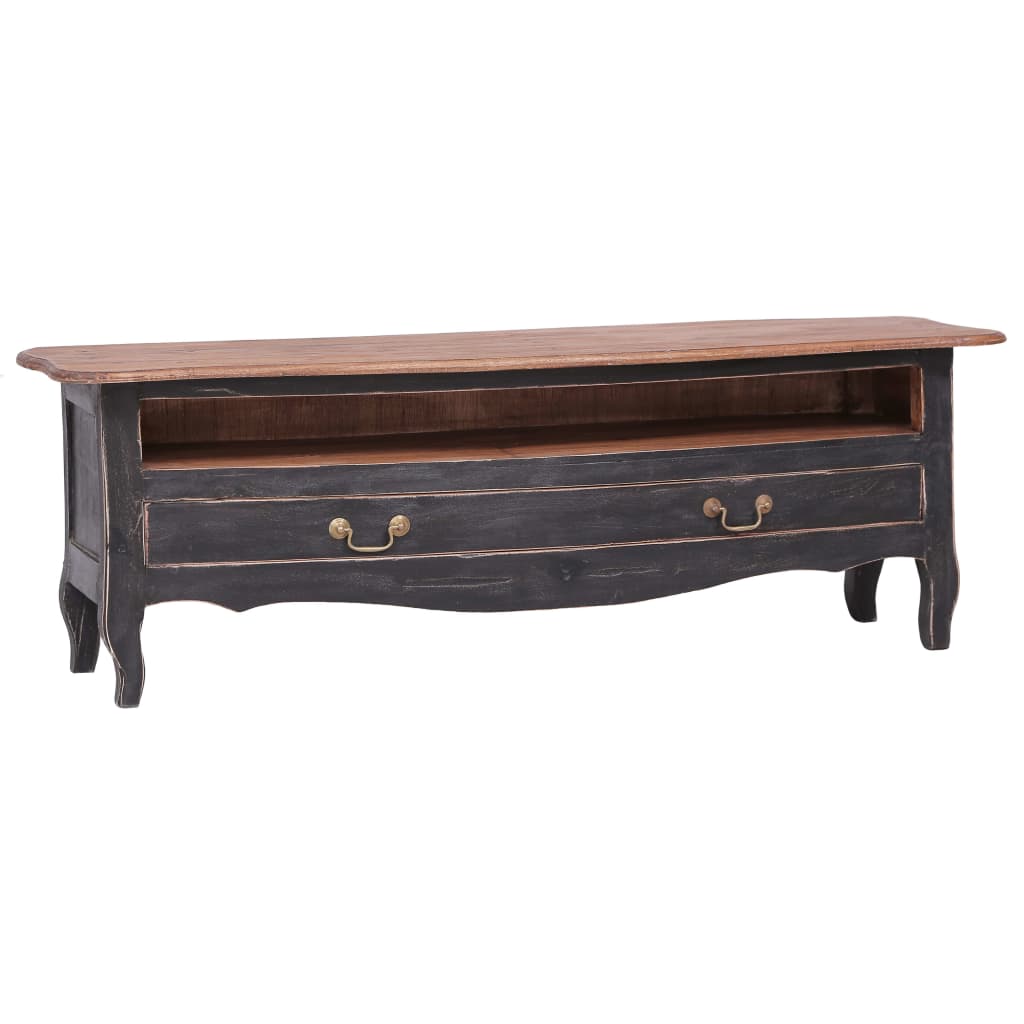 Meuble TV 120x30x40 cm noir bois d'acajou massif - XIOS
