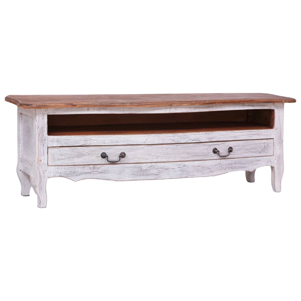 Meuble TV 120x30x40 cm blanc bois d'acajou massif - XIOS