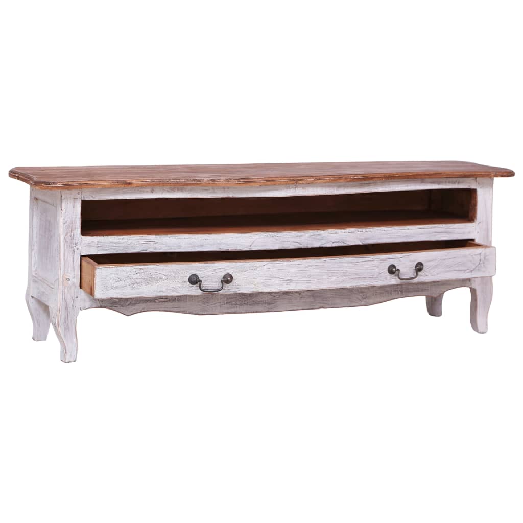 Meuble TV 120x30x40 cm blanc bois d'acajou massif - XIOS