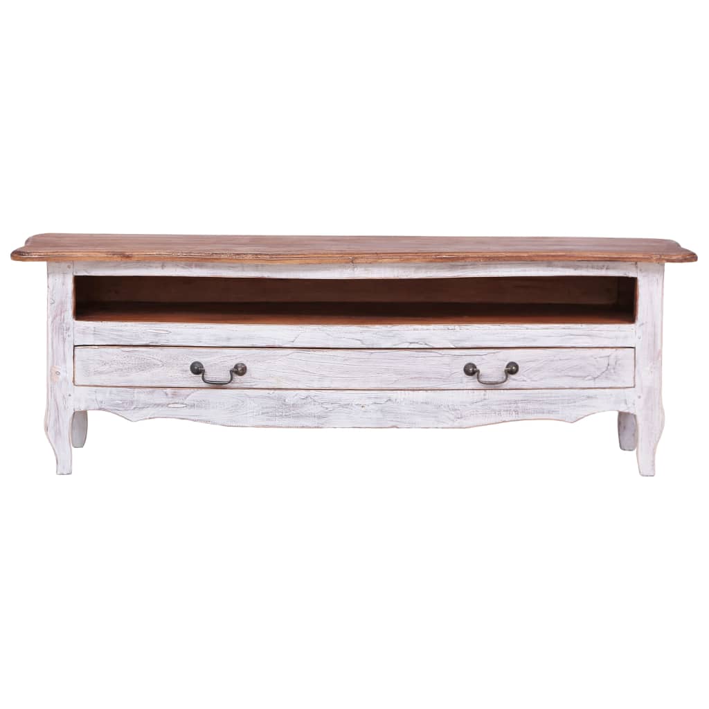 Meuble TV 120x30x40 cm blanc bois d'acajou massif - XIOS
