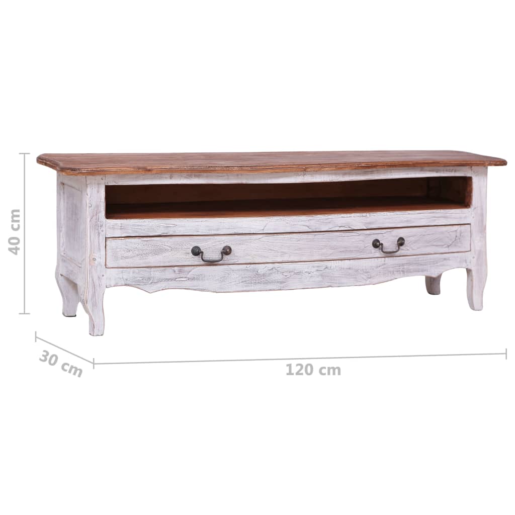 Meuble TV 120x30x40 cm blanc bois d'acajou massif - XIOS