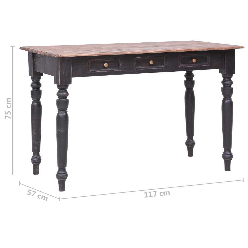Bureau avec 3 tiroirs 117x57x75 cm bois d'acajou massif