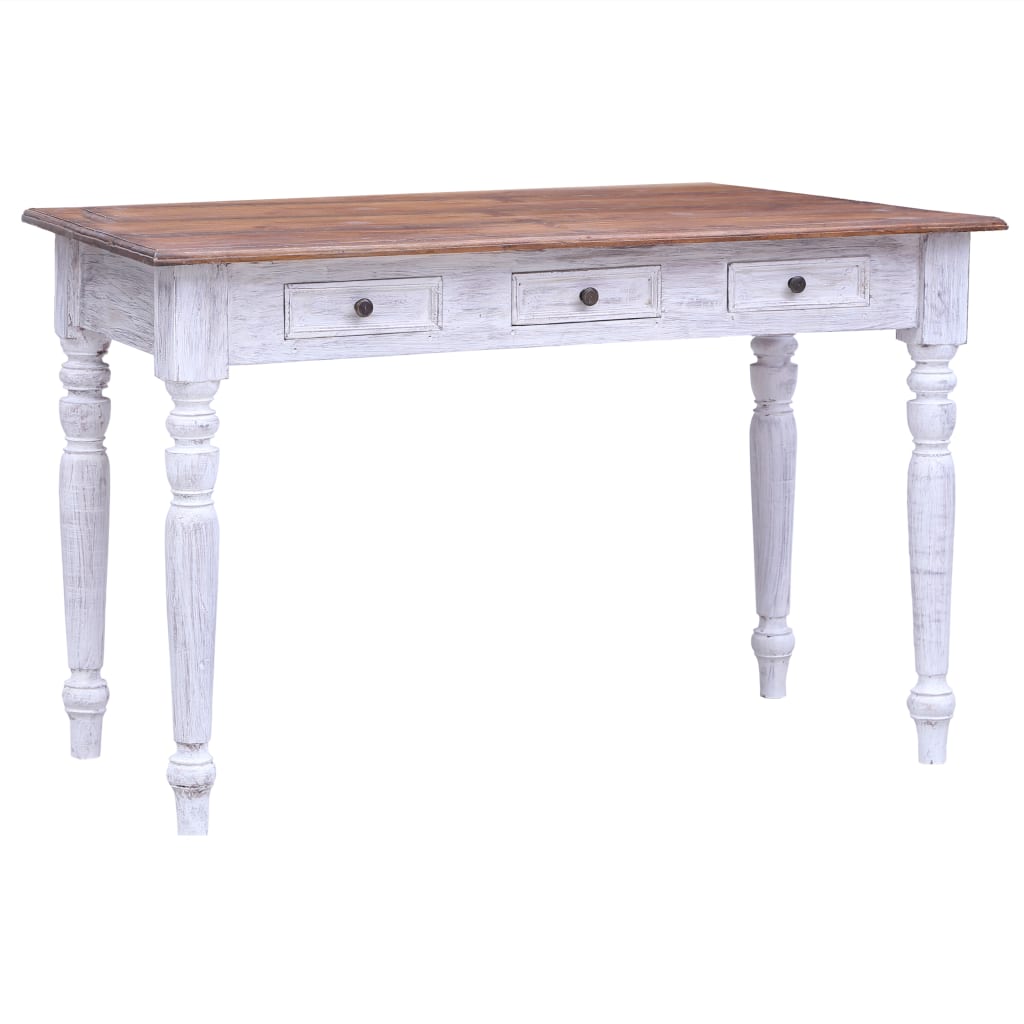 Bureau avec tiroirs blanc 117x57x75 cm bois d'acajou massif - XIOS