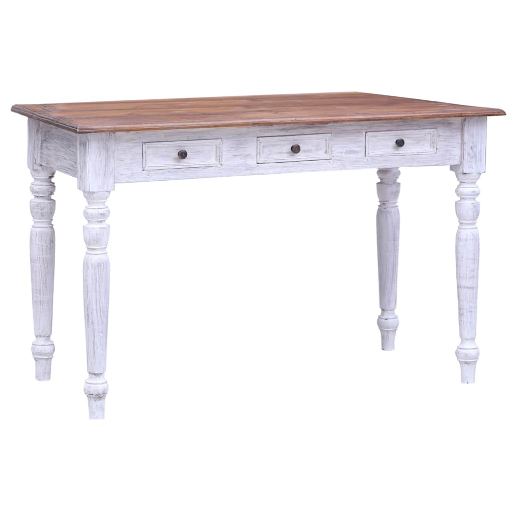 Bureau avec tiroirs blanc 117x57x75 cm bois d'acajou massif