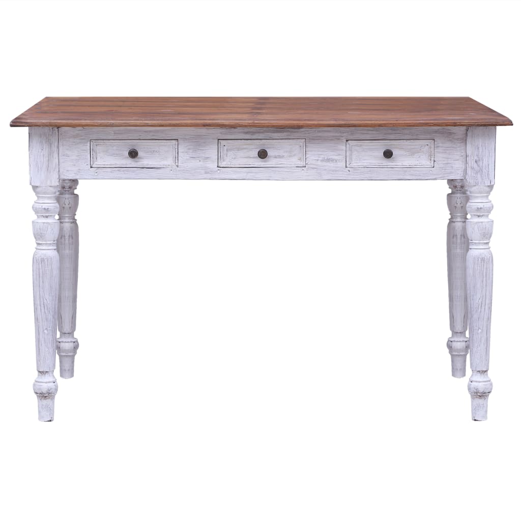 Bureau avec tiroirs blanc 117x57x75 cm bois d'acajou massif - XIOS