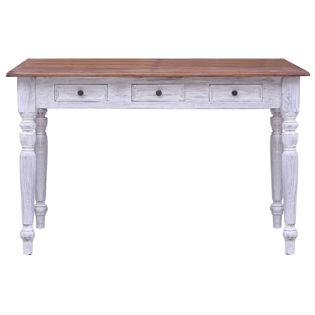 Bureau avec tiroirs blanc 117x57x75 cm bois d'acajou massif