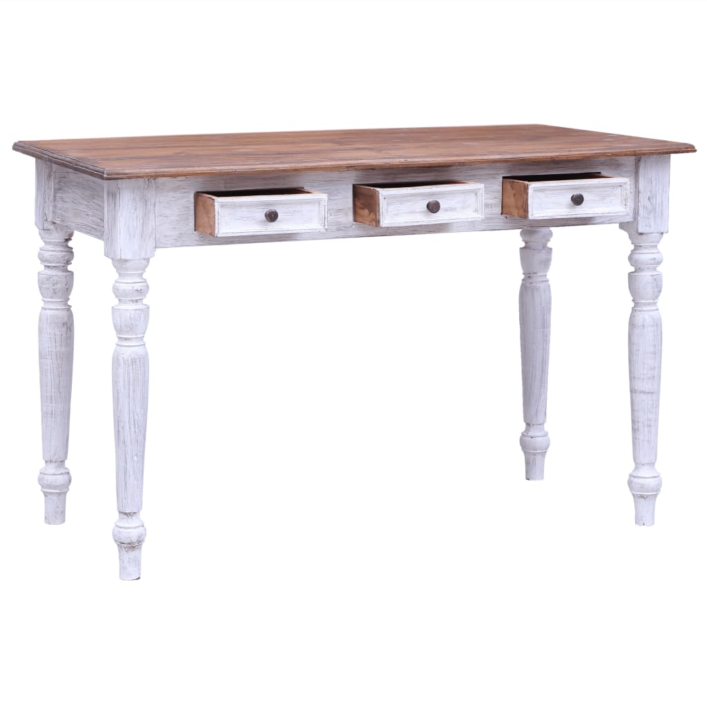 Bureau avec tiroirs blanc 117x57x75 cm bois d'acajou massif - XIOS