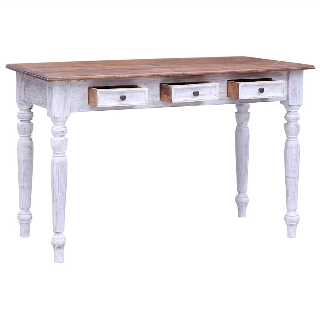 Bureau avec tiroirs blanc 117x57x75 cm bois d'acajou massif