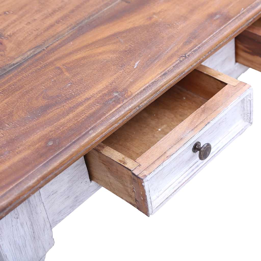Bureau avec tiroirs blanc 117x57x75 cm bois d'acajou massif