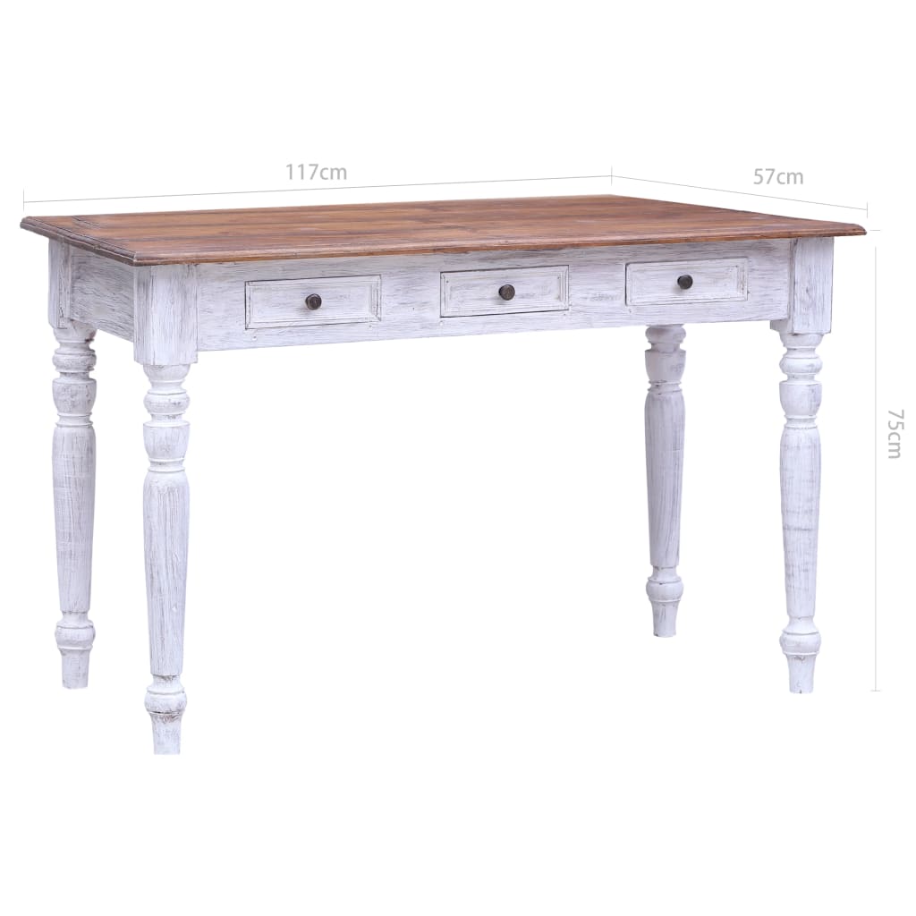Bureau avec tiroirs blanc 117x57x75 cm bois d'acajou massif - XIOS