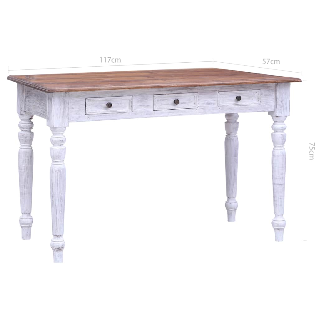 Bureau avec tiroirs blanc 117x57x75 cm bois d'acajou massif